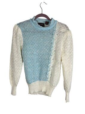 Vintage‎ Chunky Knit Sweater M Blue 80s Retro Mod Artsy Boho Indie Cottage Chic